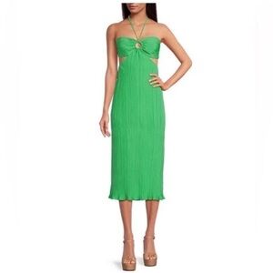 Gianni Bini Sophie Plisse Halter Midi Dress
